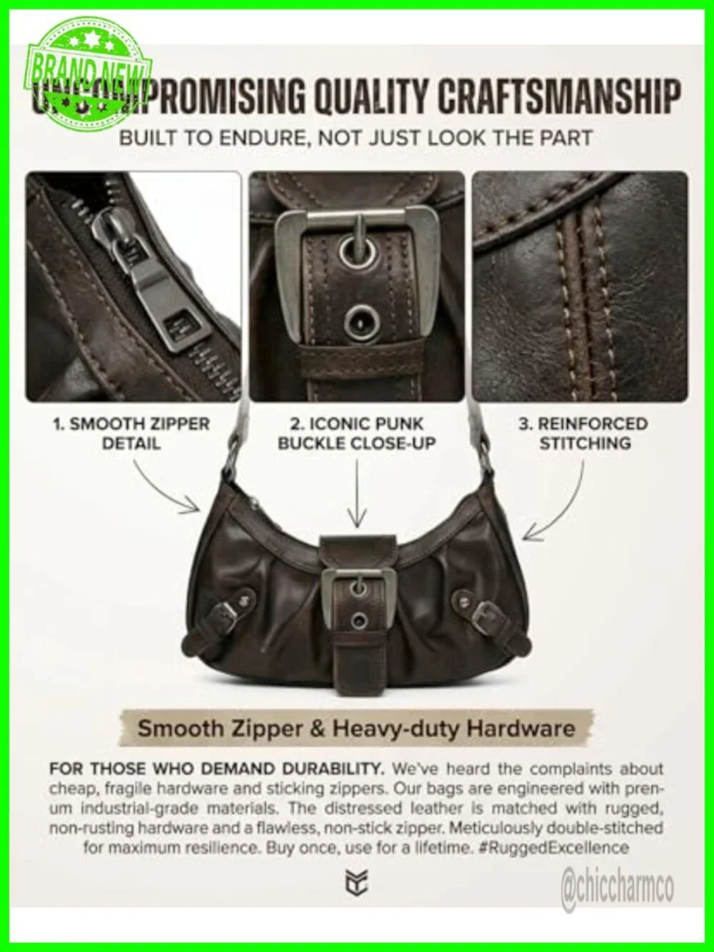 Small Y2K Hobo Shoulder Bag Faux Leather Punk Underarm Purse
